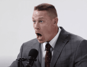 John Cena at the microphone telling jokes